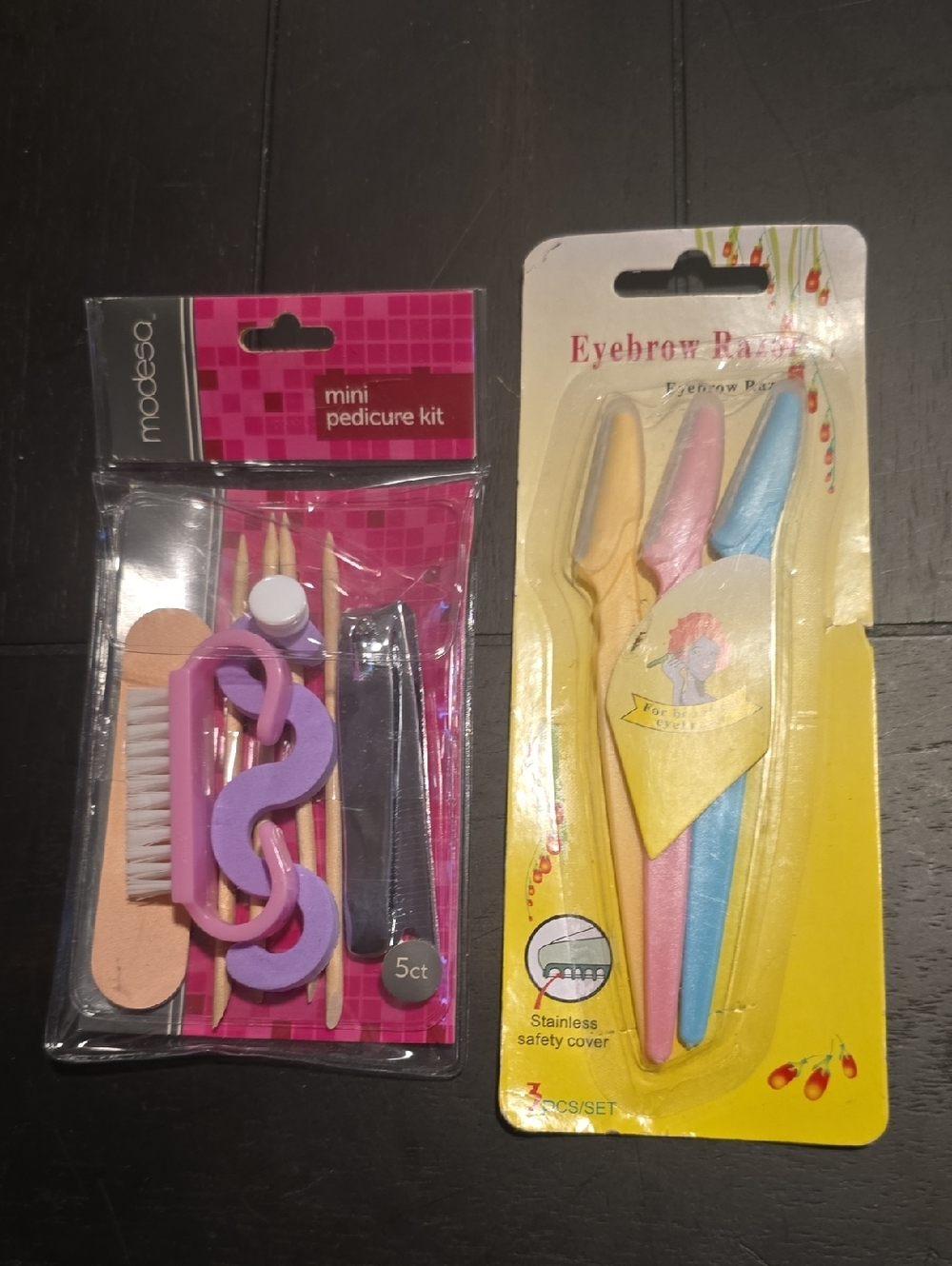 Mini Pedicure Kit and Eyebrow Razors - Pink, Purple, Blue